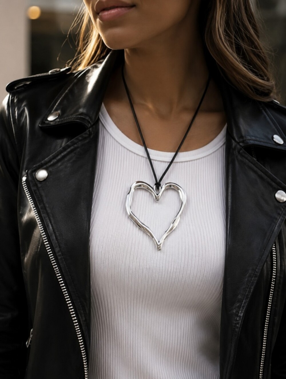 Oversized Exaggerated Silver Heart statement necklace